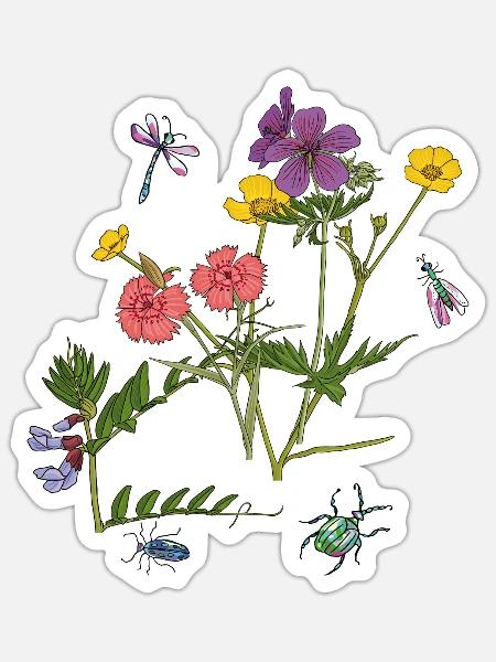 Blumenwiese - Sticker Größe S (10 x 10 cm) - Mattweiß