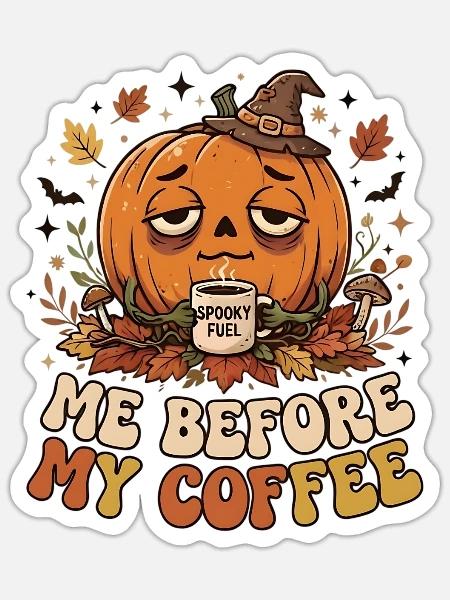 Halloween Kürbis mit Kaffee - Sticker Größe S (10 x 10 cm) - Mattweiß