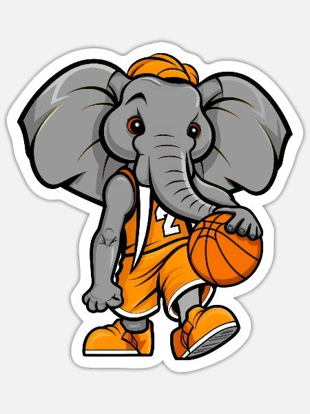 Basketball Elefant - Sticker Größe S (10 x 10 cm) - Mattweiß