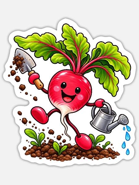 Fröhliches Radieschen beim Gärtnern - Sticker Größe S (10 x 10 cm) - Mattweiß