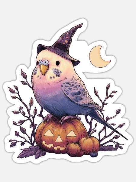 Wellensittich Halloween - Sticker Größe S (10 x 10 cm) - Mattweiß