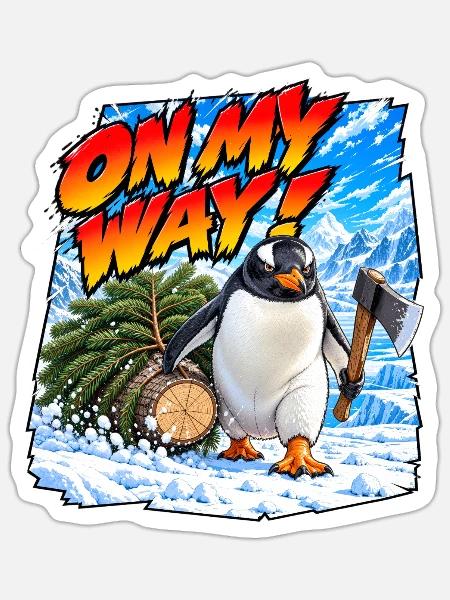 Bin unterwegs! Gentoo-Pinguin - Sticker Größe S (10 x 10 cm) - Mattweiß
