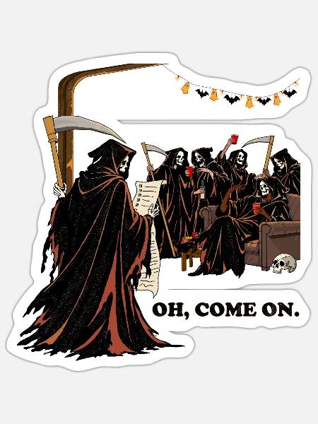 Sensenmann auf einer Halloween-Party - Sticker Größe S (10 x 10 cm) - Mattweiß