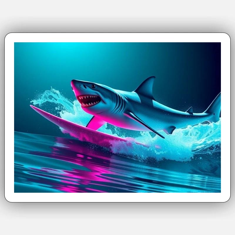 Neon Shark Sprinter Design - Sticker Größe S (10 x 10 cm) - Mattweiß