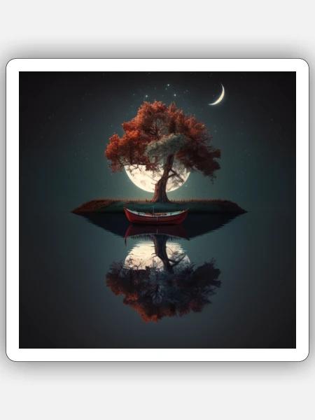 Verträumte Insel bei Nacht - Sticker Größe S (10 x 10 cm) - Mattweiß