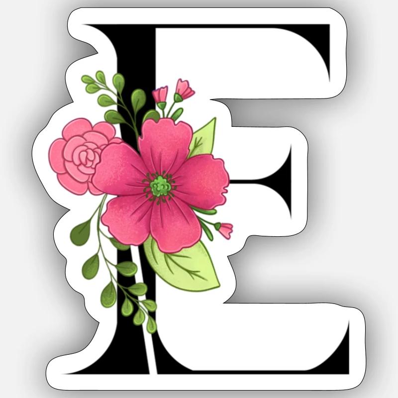 Eleganter Buchstabe 'E' mit Blumen Sticker Größe S (10 x 10 cm)