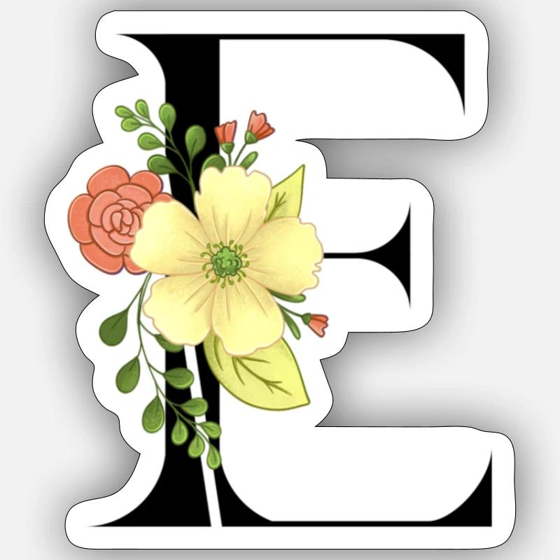 Eleganter Buchstabe 'E' mit Blumen Sticker Größe S (10 x 10 cm)