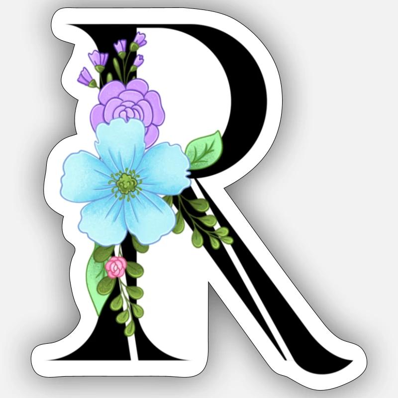 Eleganter Buchstabe 'R' mit Blumen - Sticker Größe S (10 x 10 cm) - Mattweiß