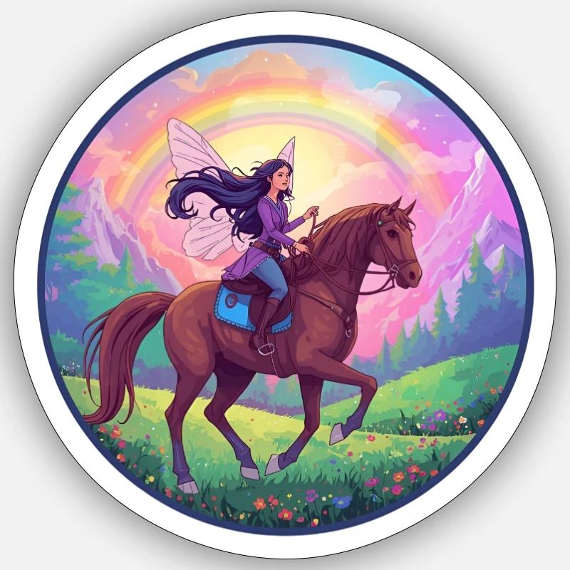 Fée imaginative sur cheval Sticker taille S (10 x 10 cm)