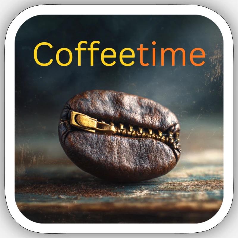 Coffeetime Kaffeebohne mit Reißverschluss - Sticker Größe S (10 x 10 cm) - Mattweiß