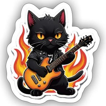 Schwarze Metal Katze spielt E-Gitarre - Sticker Größe S (10 x 10 cm) - Mattweiß - Vorne