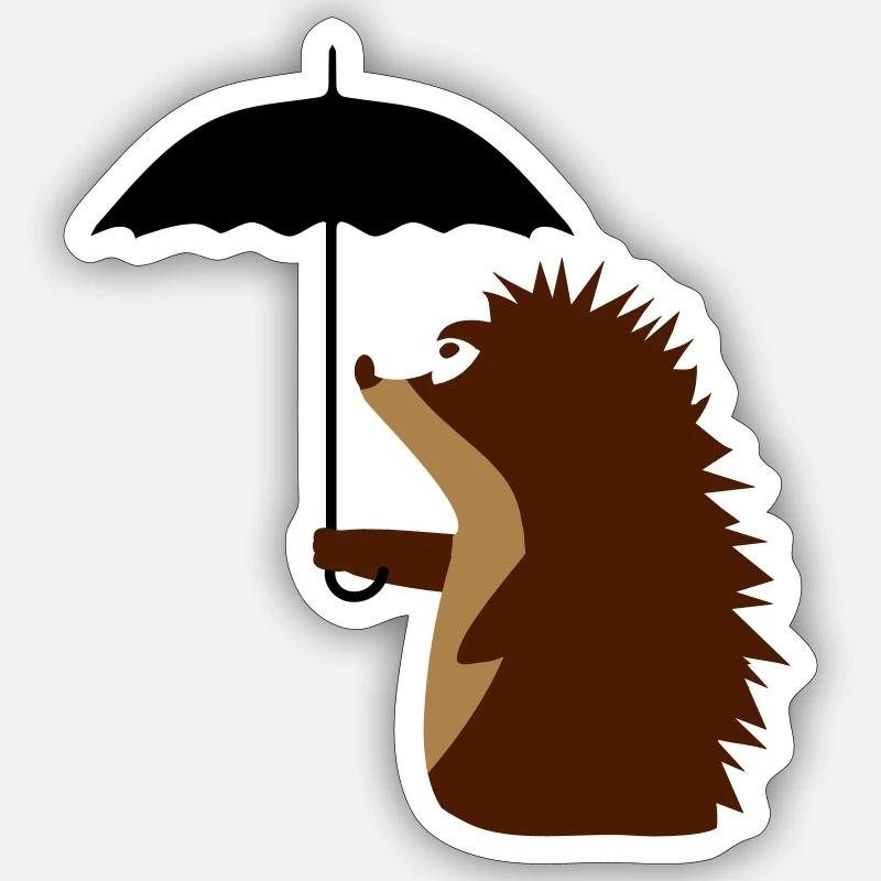 Un hérisson avec un parapluie - Sticker taille S (10 x 10 cm) - blanc mat