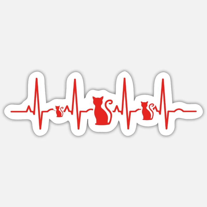 Herzschlag herz ekg evolution human katze geschenk - Sticker Größe S (10 x 10 cm) - Mattweiß
