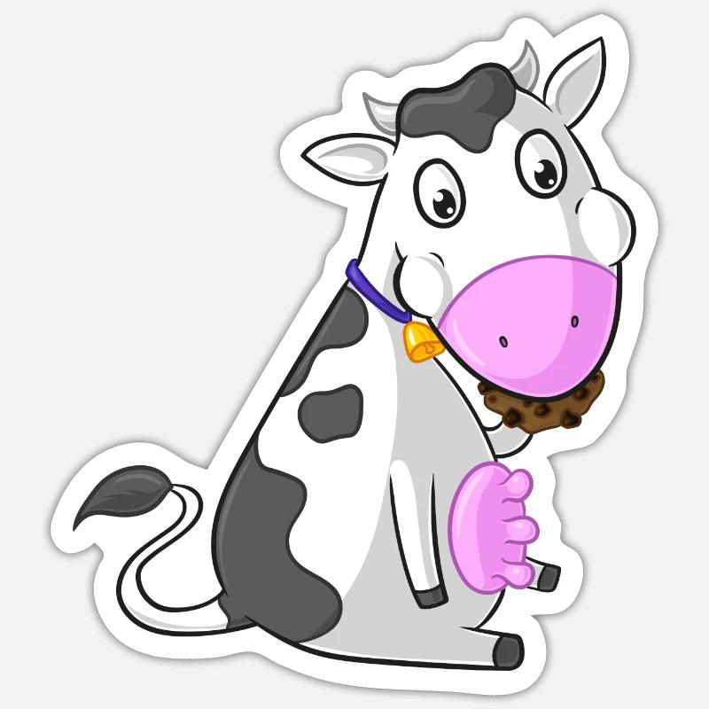 Comic-grignotant vache - Sticker taille S (10 x 10 cm) - blanc mat