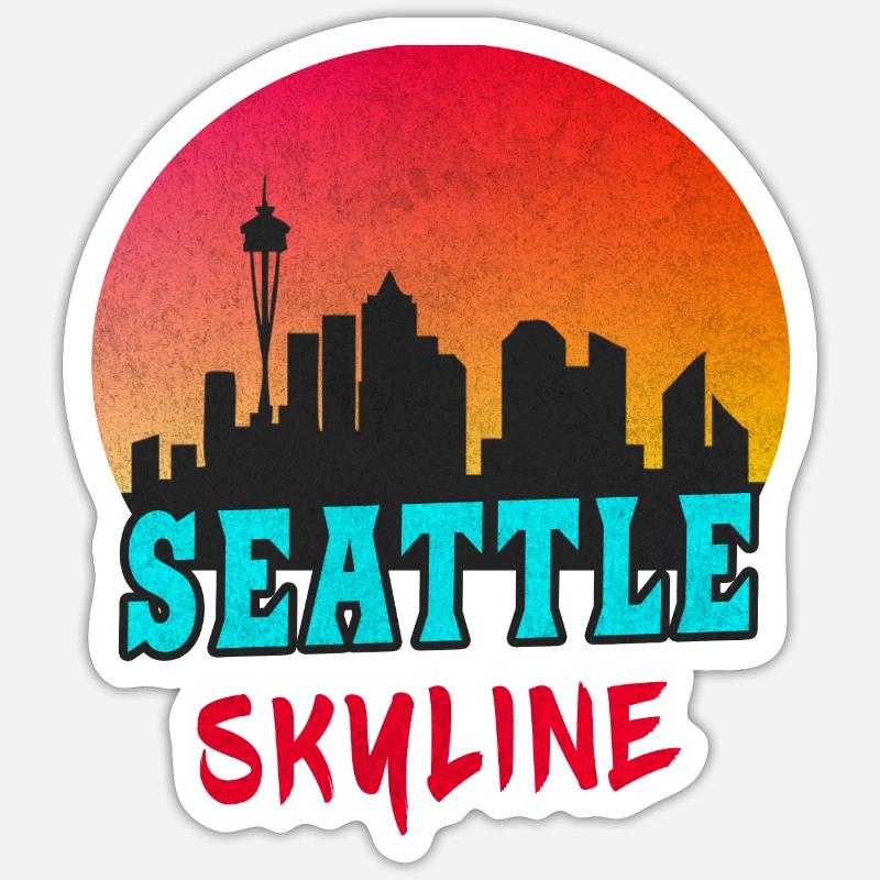 Seattle skyline at sunset/gift - Sticker size S (10 x 10 cm) - white matte