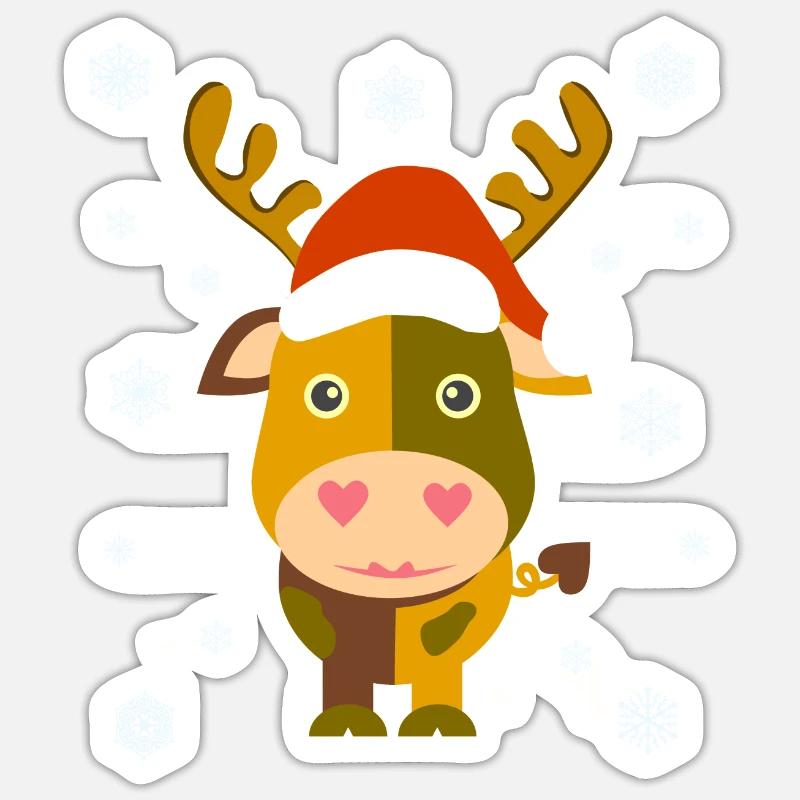 Weihnachtskuh / Santa Cow /Illustration Comicstyle Sticker Größe S (10 x 10 cm)