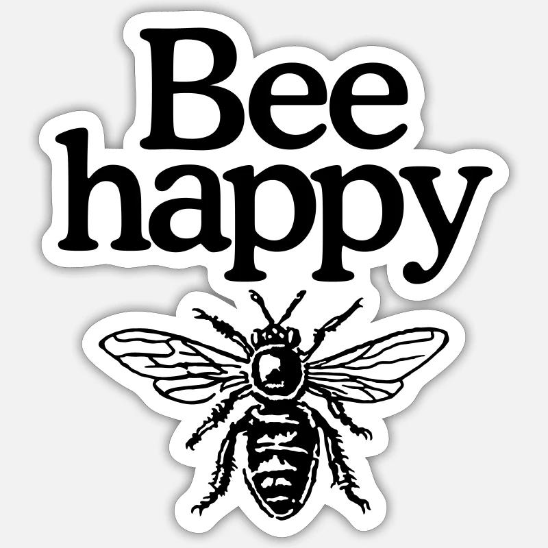 Bee happy - Sticker size S (10 x 10 cm) - white matte