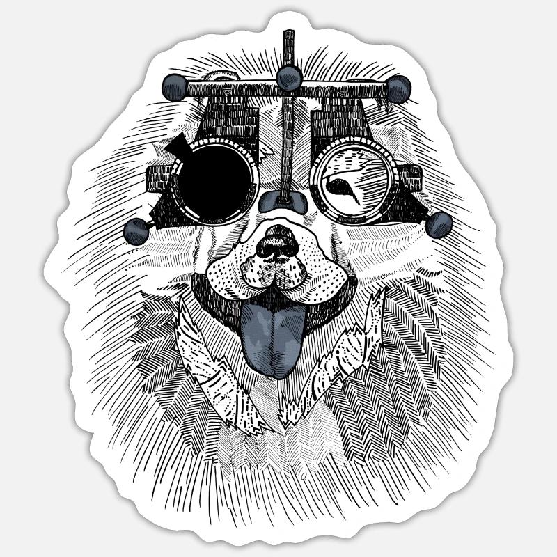 Chien optométriste avec lunettes d'essai - Sticker taille S (10 x 10 cm) - blanc mat