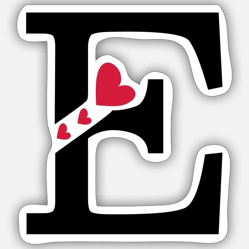 Capital letter E with hearts - Sticker size S (10 x 10 cm) - white matte