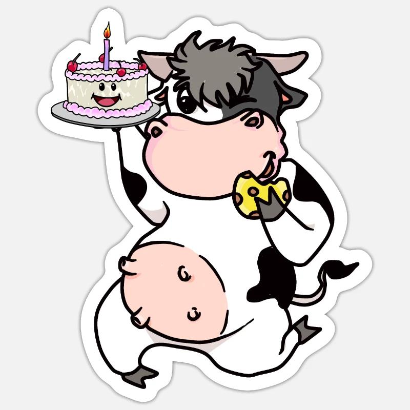 Kuh Konditor Bäcker Torte Kuchen naschen Berufe - Sticker Größe S (10 x 10 cm) - Mattweiß