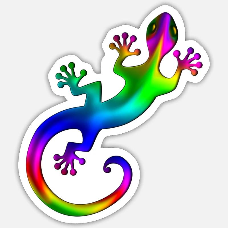 Gecko, Eidechse, Salamander, rainbow, Regenbogen - Sticker Größe S (10 x 10 cm) - Mattweiß