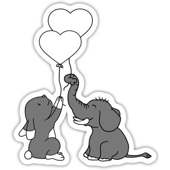 2 friends elephant team couple balloon heart love - Sticker size S (10 x 10 cm) - white matte - Front