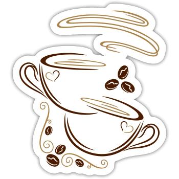 Kaffeetassen und Kaffeebohnen, coffee - Sticker Größe S (10 x 10 cm) - Mattweiß - Vorne