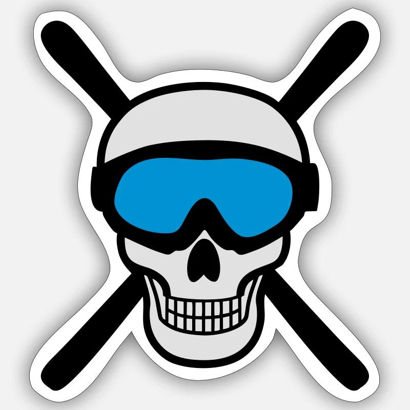 Skiing Skull - Sticker size S (10 x 10 cm) - white matte