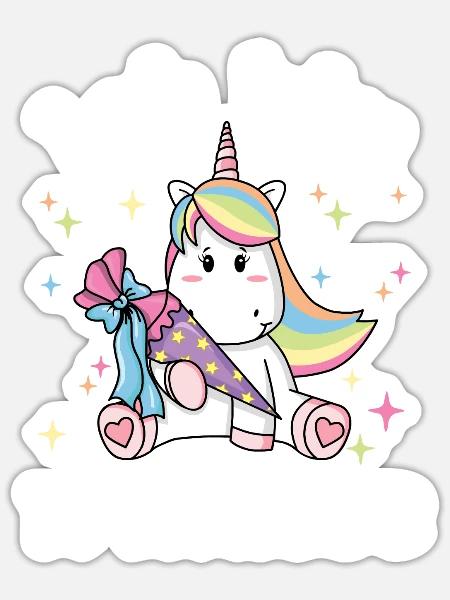 1. Klasse Schulkind Einschulung Einhorn Zuckertüte - Sticker Größe S (10 x 10 cm) - Mattweiß