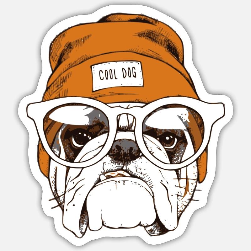 Chien hipster cool - Sticker taille S (10 x 10 cm) - blanc mat
