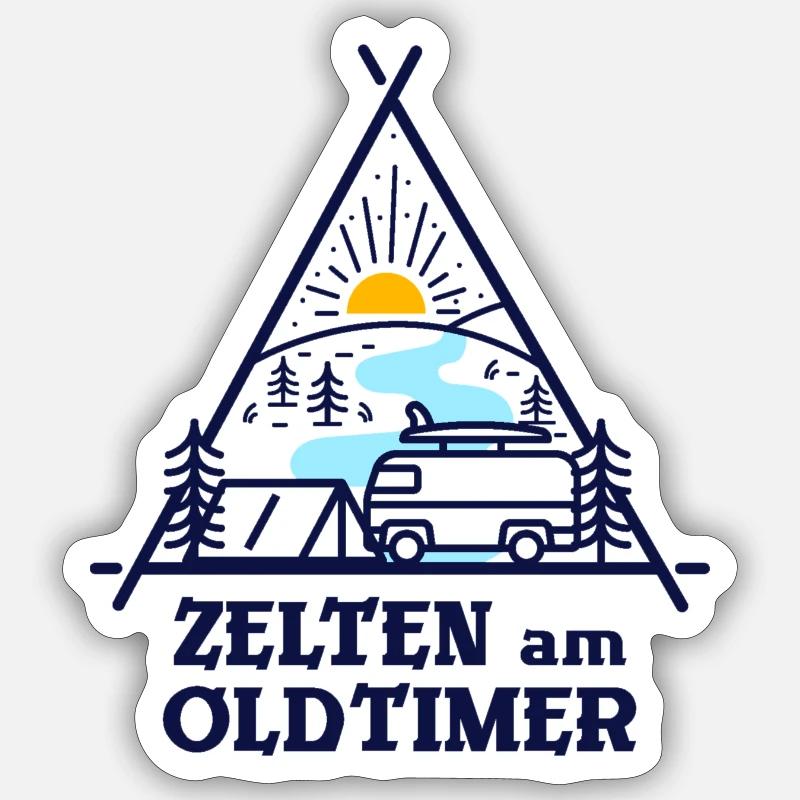 Zelten am Oldtimer - Sticker Größe S (10 x 10 cm) - Mattweiß