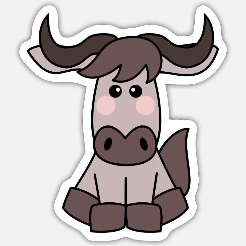 Kawaii Gnu / Wildebeest - Sticker Größe S (10 x 10 cm) - Mattweiß