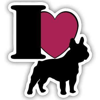 Bouledogue français j'adore ... / + - Sticker taille S (10 x 10 cm) - blanc mat - Devant