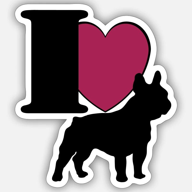 Bouledogue français j'adore ... / + - Sticker taille S (10 x 10 cm) - blanc mat
