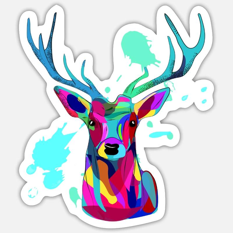 Bunte Hirsche - Sticker Größe S (10 x 10 cm) - Mattweiß