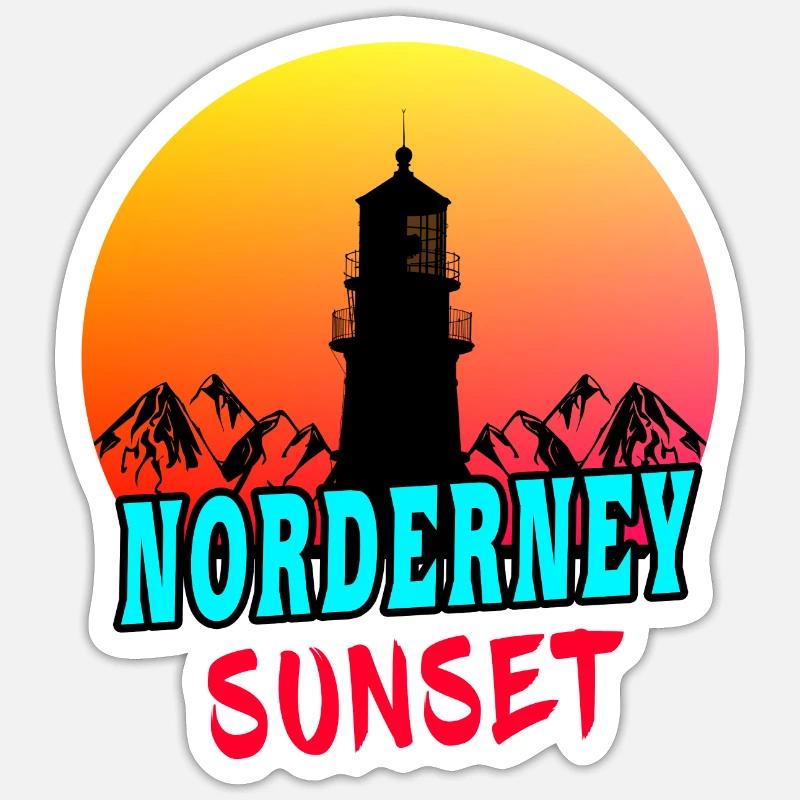 Norderney Sunset Leuchtturm Design / Geschenkidee - Sticker Größe S (10 x 10 cm) - Mattweiß