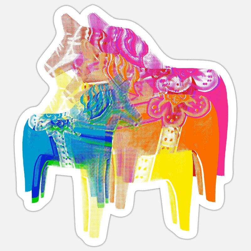 Pop Art Dala Pferde -Weihnachts Pulli Skandi Style Sticker Größe S (10 x 10 cm)