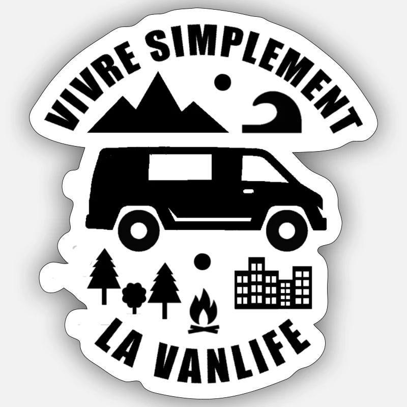Vivre simplement la van life - Sticker taille S (10 x 10 cm) - blanc mat