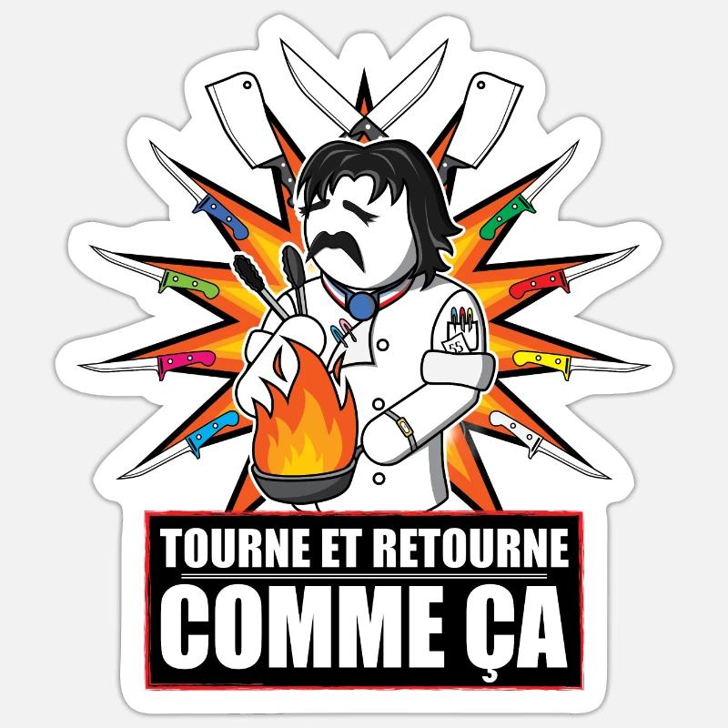 Chef Dumas : Tourne et Retourne Comme Ça - Sticker taille S (10 x 10 cm) - blanc mat