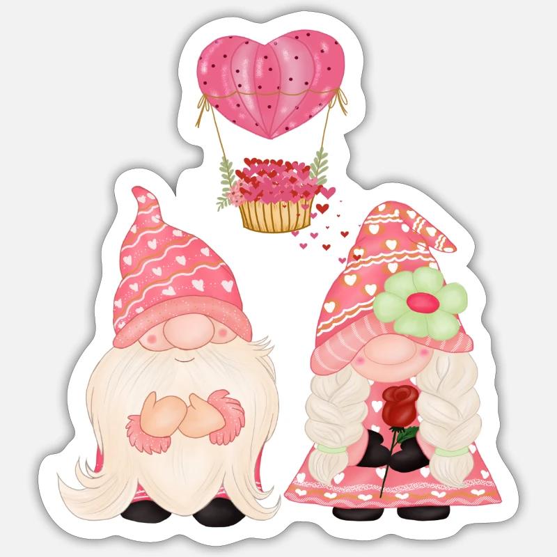 Gnome de la Saint-Valentin - Sticker taille S (10 x 10 cm) - blanc mat