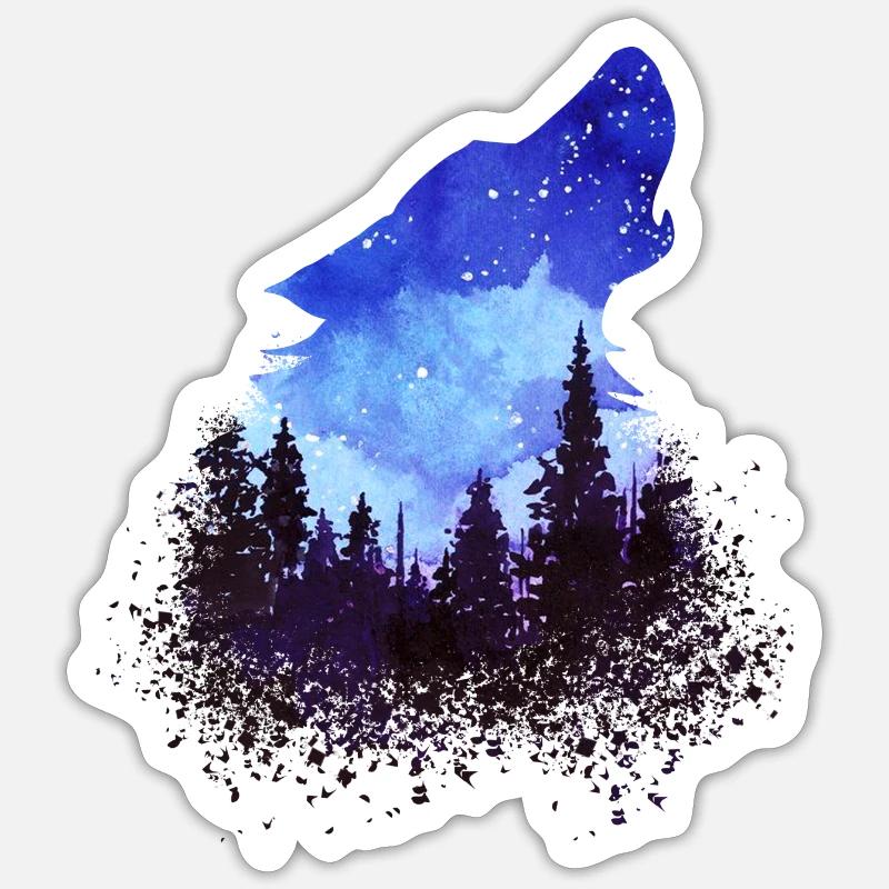 Wolf with forest hintergund Sticker size S (10 x 10 cm)