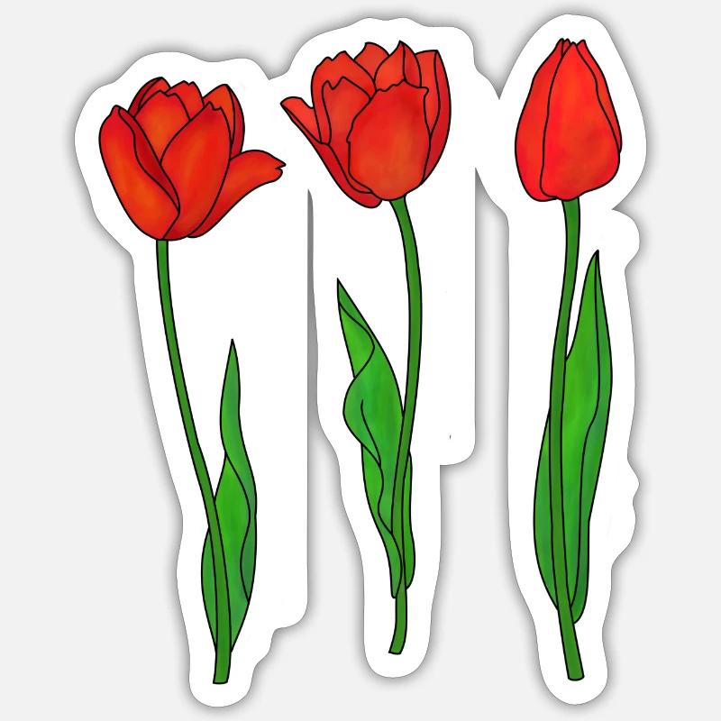 Red Tulips, Spring - Sticker size S (10 x 10 cm) - white matte