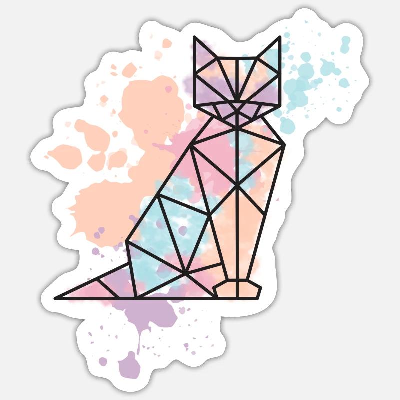 Cat géométrique - Sticker taille S (10 x 10 cm) - blanc mat