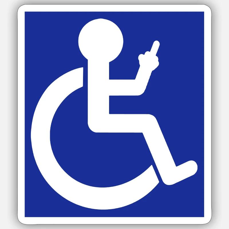 Rollstuhlfahrer hebt den Mittelfinger # - Sticker Größe S (10 x 10 cm) - Mattweiß