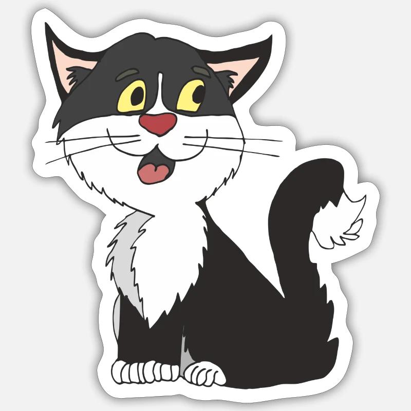chat noir blanc Sticker taille S (10 x 10 cm)