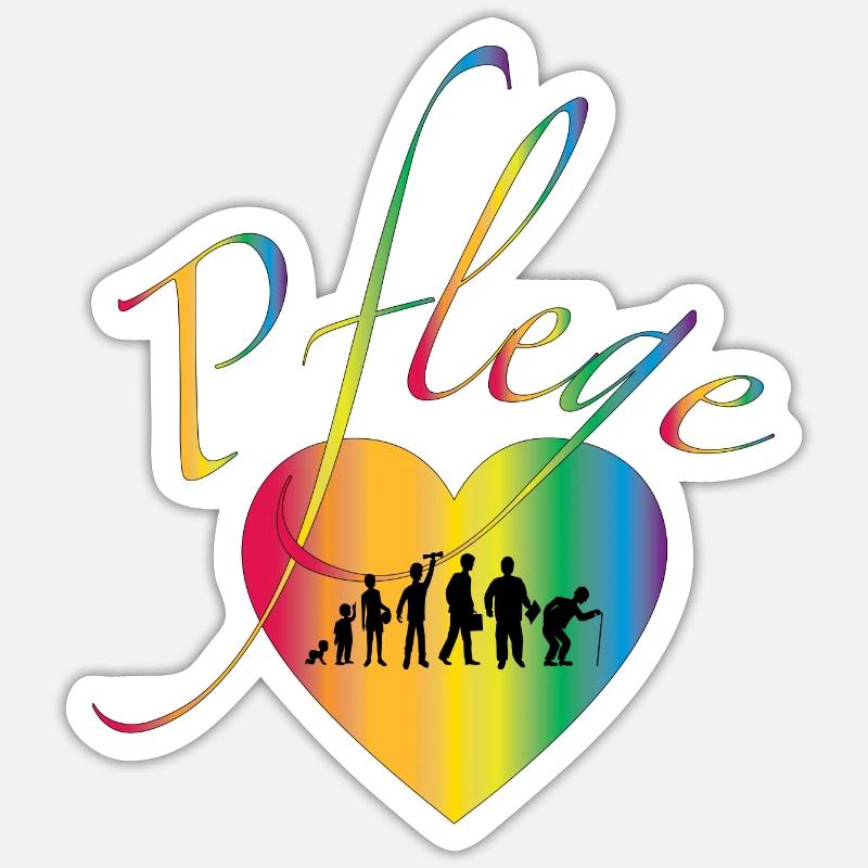 Pflege mit Herz Krankenhaus Pflegeheim Evolution - Sticker Größe S (10 x 10 cm) - Mattweiß