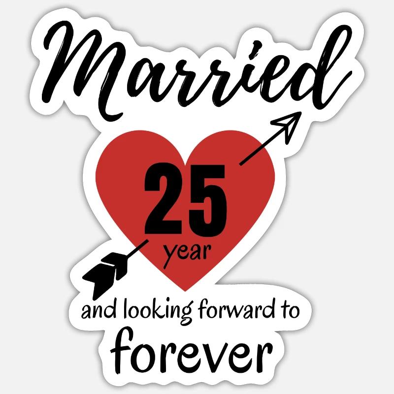 25e anniversaire de mariage - Sticker taille S (10 x 10 cm) - blanc mat