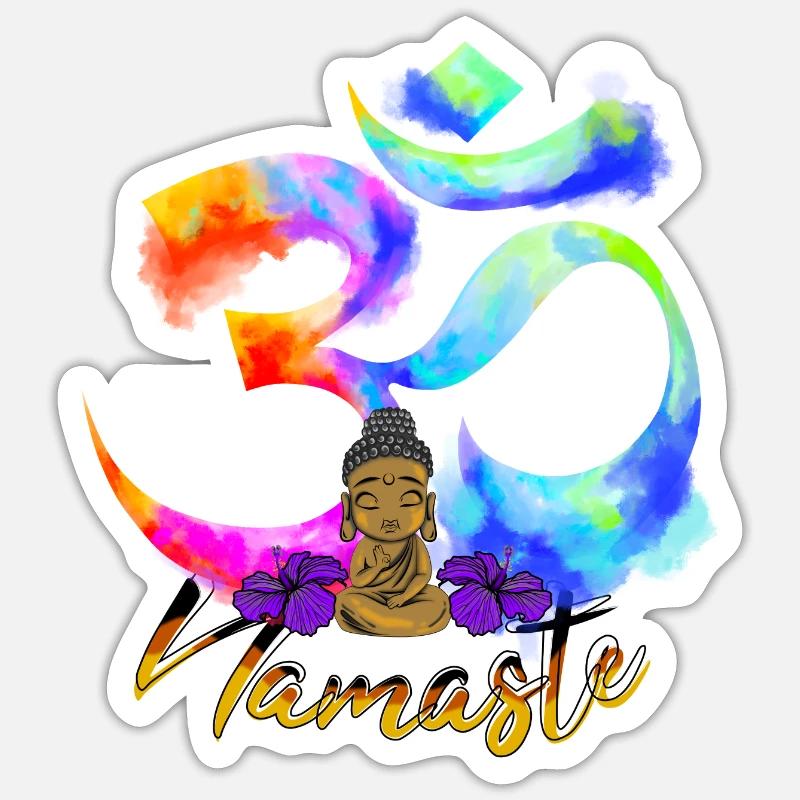 Namaste Arc Iris Bouddha - Sticker taille S (10 x 10 cm) - blanc mat