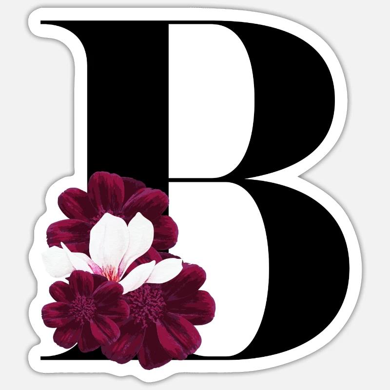 lettre B fleuris - Sticker taille S (10 x 10 cm) - blanc mat