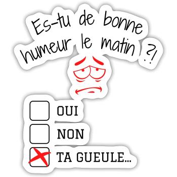 Humour café du matin-grincheux le matin-caféine - Sticker taille S (10 x 10 cm) - blanc mat - Devant